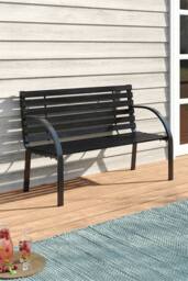 Living and Home Outdoor Park Bench Solid Wood Metal Garden Bench in Black