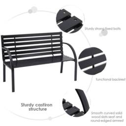 Living and Home Outdoor Park Bench Solid Wood Metal Garden Bench in Black - thumbnail 7
