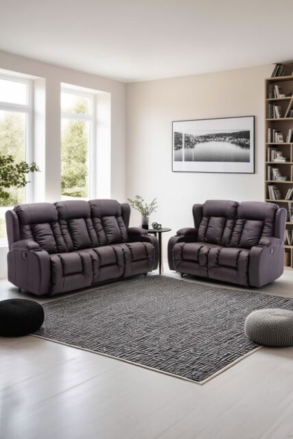 More4Homes Caesar Electric Recliner Bonded Leather 2+3 Seater Sofa Set in Brown - image 1