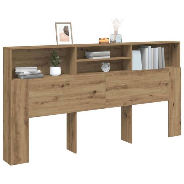 Berkfield Home Headboard Cabinet Artisian Oak 200x19x103.5 cm Engineered Wood in Brown - image 1
