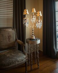 Loops Table Lamp 3 Bulb Black & White Striped Cream & Gold Shades Crystal LED E27 60W - thumbnail 2