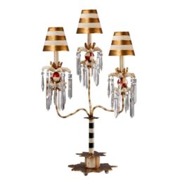 Loops Table Lamp 3 Bulb Black & White Striped Cream & Gold Shades Crystal LED E27 60W