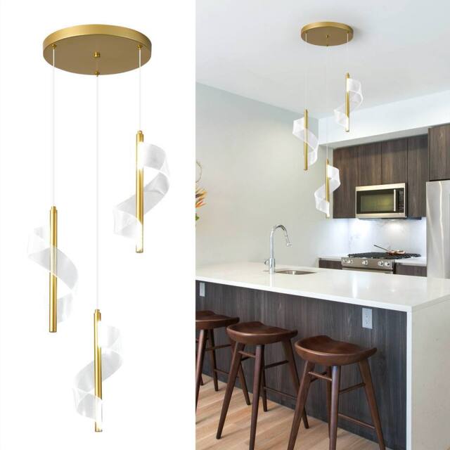 NIVOR 3 Lamp LED Gold Cluster Acrylic Adjustable Hanging Pendant Light 6000k - image 1