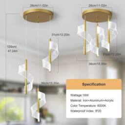 NIVOR 3 Lamp LED Gold Cluster Acrylic Adjustable Hanging Pendant Light 6000k - thumbnail 2