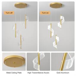 NIVOR 3 Lamp LED Gold Cluster Acrylic Adjustable Hanging Pendant Light 6000k - thumbnail 4