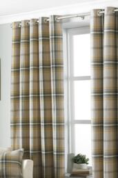 Paoletti Aviemore Tartan Faux Wool Eyelet Curtains in Yellow - Size: 117 cm width x 137 cm drop