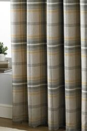 Paoletti Aviemore Tartan Faux Wool Eyelet Curtains in Yellow - Size: 117 cm width x 137 cm drop - thumbnail 3
