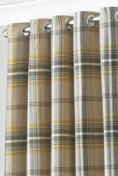 Paoletti Aviemore Tartan Faux Wool Eyelet Curtains in Yellow - Size: 117 cm width x 137 cm drop - thumbnail 2