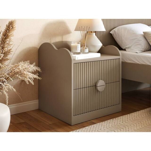 Flair Calista 2 Drawer Cloud Ribbed Bedside Table in Beige - image 1