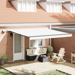 Berkfield Home Manual Retractable Awning with LED White 400x300 cm