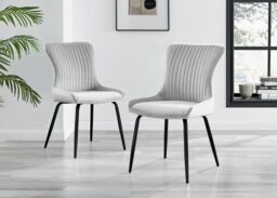 FurnitureboxUK Set of 2 Nora Deep Padded Luxurious Dining Chairs Upholstered In Soft Velvet With Black Legs in Light Grey - thumbnail 1