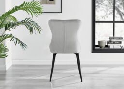 FurnitureboxUK Set of 2 Nora Deep Padded Luxurious Dining Chairs Upholstered In Soft Velvet With Black Legs in Light Grey - thumbnail 6