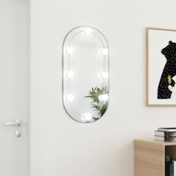 Berkfield Home Mirror with LED Lights 80x40 cm Glass Oval in Silver