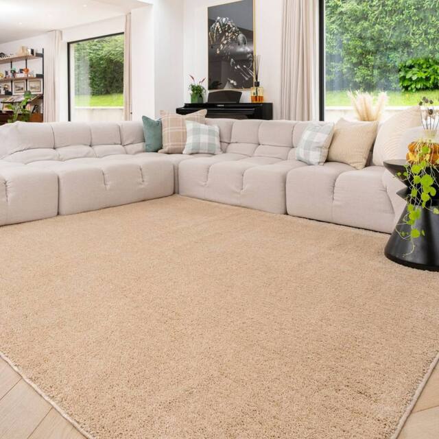 Kukoon Machine Washable Shaggy Rug Cream Beige Fluffy Bedroom Carpet Mat - Size: 80 cm x 150 cm - image 1