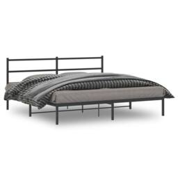 Berkfield Home Metal Bed Frame without Mattress with Headboard Black 193x203cm - Size: 193x203 cm - thumbnail 2