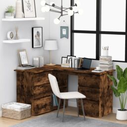 Berkfield Home Corner Desk Smoked Oak 145x100x76 cm Engineered Wood in Brown - Size: 145 x 100 x 76 cm