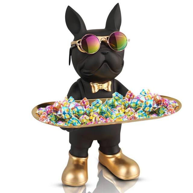 Huhote Bulldog Statue Resin Black Candy Dish Key Holder Decor Table Decor - image 1