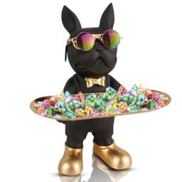Huhote Bulldog Statue Resin Black Candy Dish Key Holder Decor Table Decor - thumbnail 1