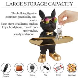 Huhote Bulldog Statue Resin Black Candy Dish Key Holder Decor Table Decor - thumbnail 7