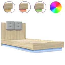 Berkfield Home Bed Frame with LED without Mattress Sonoma Oak 90x200 cm in Brown - thumbnail 1
