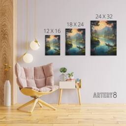 "Artery8 Fishermen Forest River Fishing Canvas Wall Art Print in Green - Size: W18"" x H24""" - thumbnail 4
