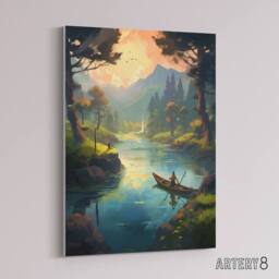 "Artery8 Fishermen Forest River Fishing Canvas Wall Art Print in Green - Size: W18"" x H24""" - thumbnail 2