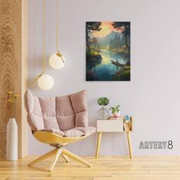 "Artery8 Fishermen Forest River Fishing Canvas Wall Art Print in Green - Size: W18"" x H24""" - thumbnail 3