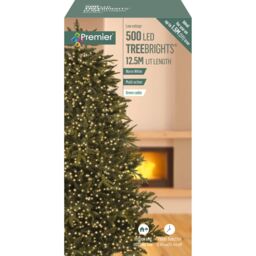 Premier Decorations Christmas Lights TreeBrights 500 LED Indoor Outdoor String Lights 12.5m Multi Function Mains Operated Warm White - thumbnail 1