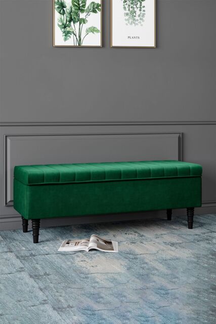 Living and Home Green Upholstered Storage Ottoman Entryway Bench - image 1