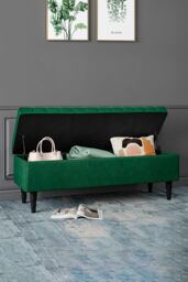 Living and Home Green Upholstered Storage Ottoman Entryway Bench - thumbnail 2