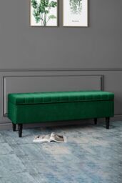 Living and Home Green Upholstered Storage Ottoman Entryway Bench - thumbnail 1