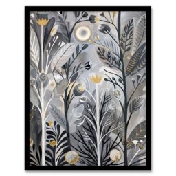 "Artery8 Wildflower Meadow Grey Orange Botanical Folk Art Framed Art Print - Size: W12"" x H16""" - thumbnail 1