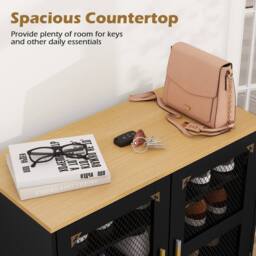 Costway Wooden 5-Tier Shoe Cabinet Modern Shoe Storage Organizer w/Glass Doors in Black - thumbnail 5