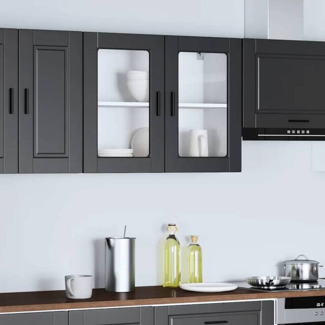 Berkfield Home Kitchen Wall Cabinet with Glass Door Porto Black - image 1