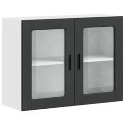 Berkfield Home Kitchen Wall Cabinet with Glass Door Porto Black - thumbnail 3