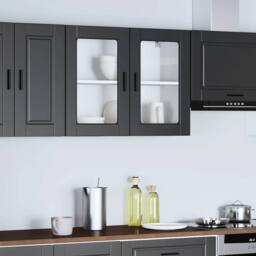 Berkfield Home Kitchen Wall Cabinet with Glass Door Porto Black - thumbnail 1