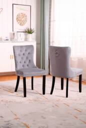 Neo Set of Two Studded Velvet Dining Chair with Ring Knocker Detail in Mid Grey - thumbnail 1