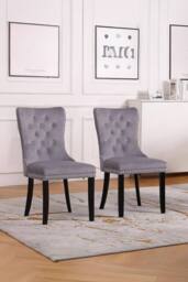 Neo Set of Two Studded Velvet Dining Chair with Ring Knocker Detail in Mid Grey - thumbnail 3