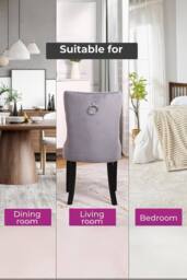 Neo Set of Two Studded Velvet Dining Chair with Ring Knocker Detail in Mid Grey - thumbnail 2