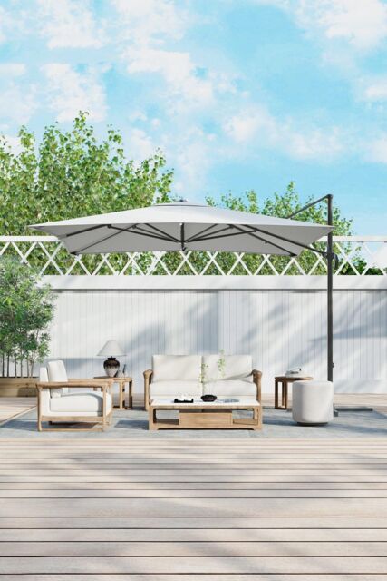 H&O Direct 3m x 3m Square Rotating Outdoor Cantilever Parasol in Light Grey - image 1
