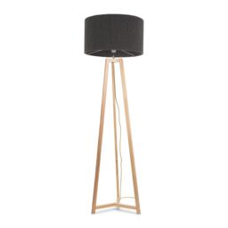 ValueLights Lottie Natural Wood Tripod Floor Lamp with Boucle Drum Shade & LED Bulb in Charcoal - thumbnail 2
