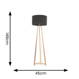 ValueLights Lottie Natural Wood Tripod Floor Lamp with Boucle Drum Shade & LED Bulb in Charcoal - thumbnail 4