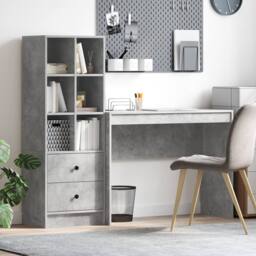 Berkfield Home Desk with Storage Concrete Grey Engineered Wood - thumbnail 1