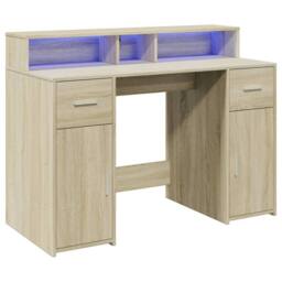Berkfield Home Desk with LED Lights Sonoma Oak 120x55x91 cm Engineered Wood in Light Brown - Size: 120 x 55 x 91 cm - thumbnail 3