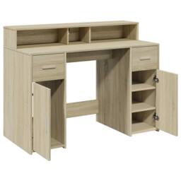 Berkfield Home Desk with LED Lights Sonoma Oak 120x55x91 cm Engineered Wood in Light Brown - Size: 120 x 55 x 91 cm - thumbnail 9