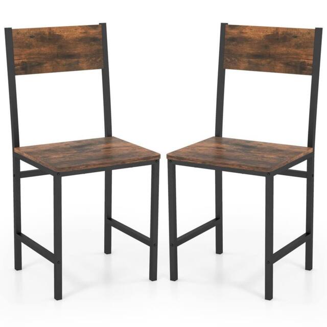 Costway Set of 2 Dining Chairs Armless Dinner Chairs w/ Metal Legs in Brown - image 1