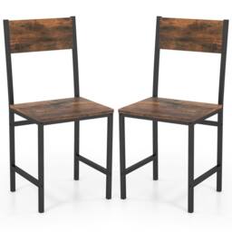 Costway Set of 2 Dining Chairs Armless Dinner Chairs w/ Metal Legs in Brown