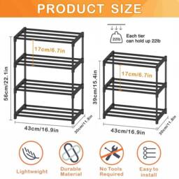 Kelvenix 4Tier Shoe Rack Free Standing Shoes Storage Tall in Black - thumbnail 5