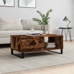 Berkfield Home Coffee Table Smoked Oak 90x50x36.5 cm Engineered Wood in Brown - thumbnail 2