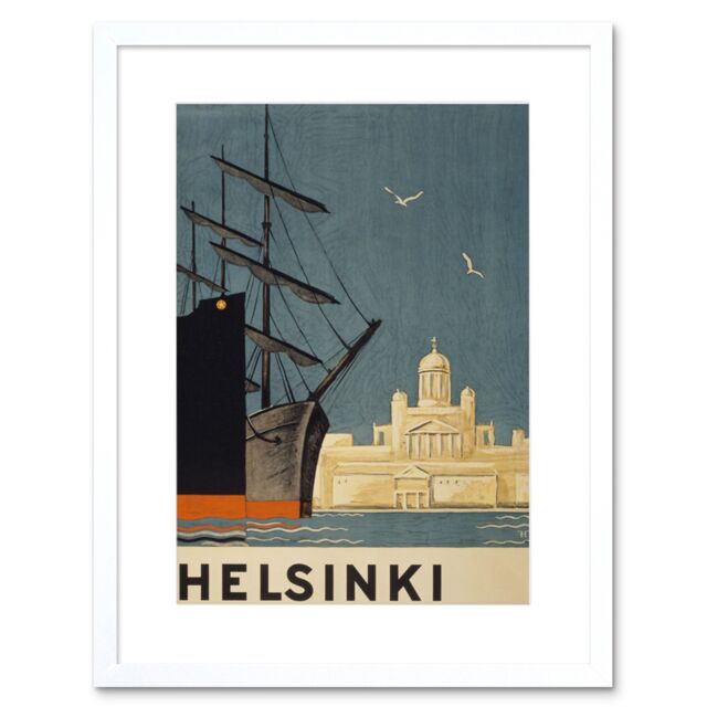"Artery8 Wall Art Print Finland Helsinki Cathedral Ships Artwork Framed 9X7 Inch in White - Size: W7"" x H9""" - image 1
